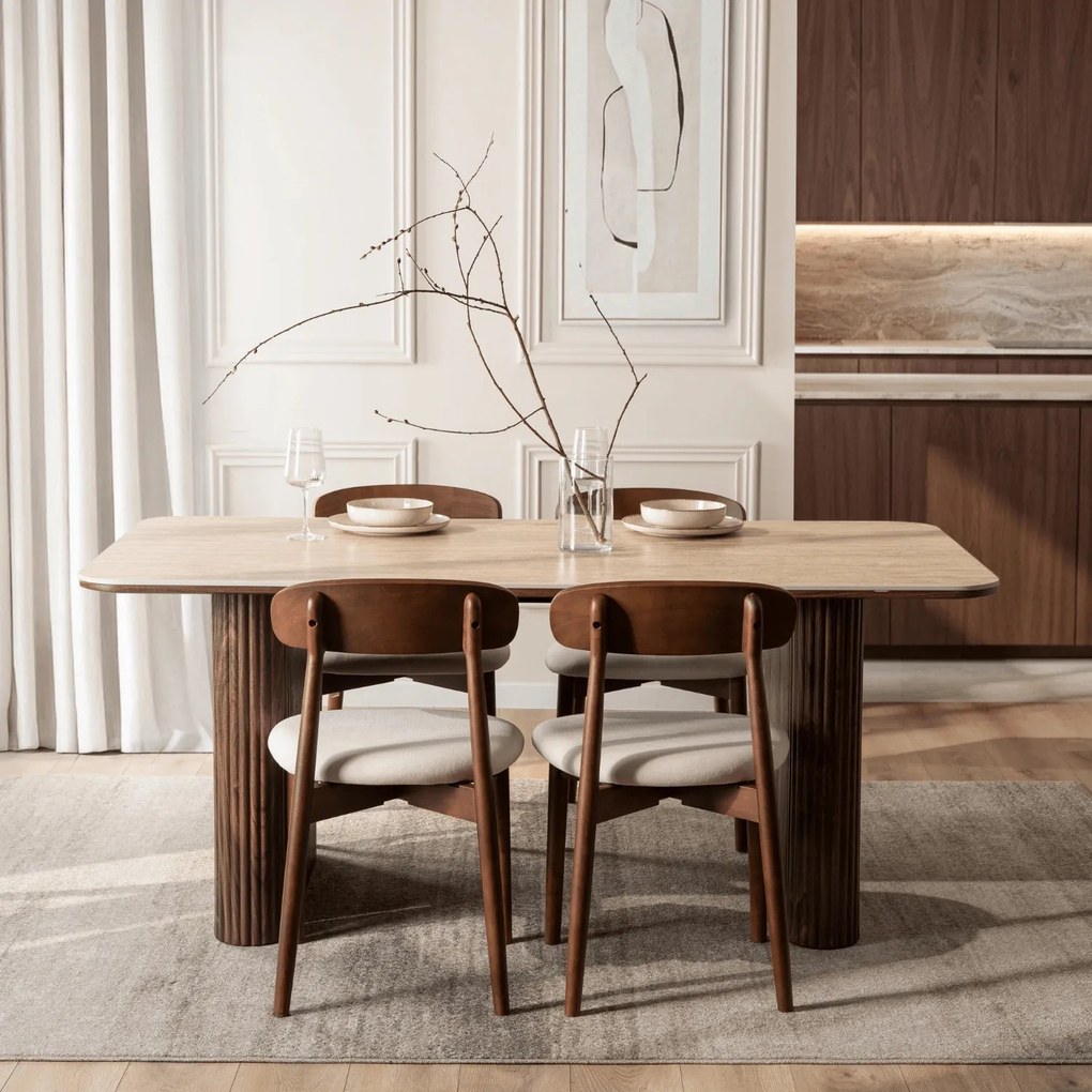 Téglalap alakú étkezőasztal 180 cm méretben, travertin/dió színben ARAMIS