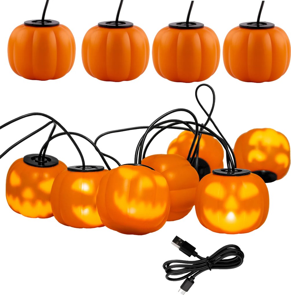 Fényfüzér Tök Világító 8 Led Lógó Kísérteties Halloween Dekoráció