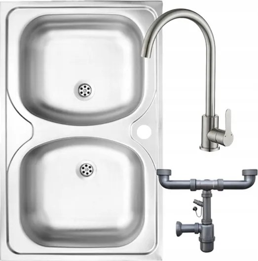 Kétmedencés acél mosogató 80x50 csaplyuk szifon csaptelep