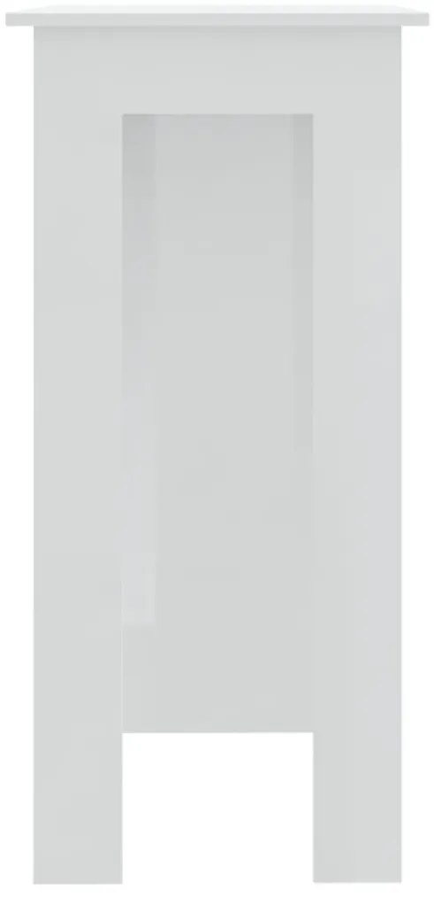 Magasfényű fehér szerelt fa bárasztal polccal 102x50x103,5 cm