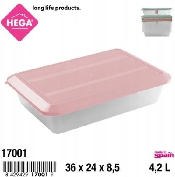 Téglalap alakú tárolódoboz 4,2 L fedővel