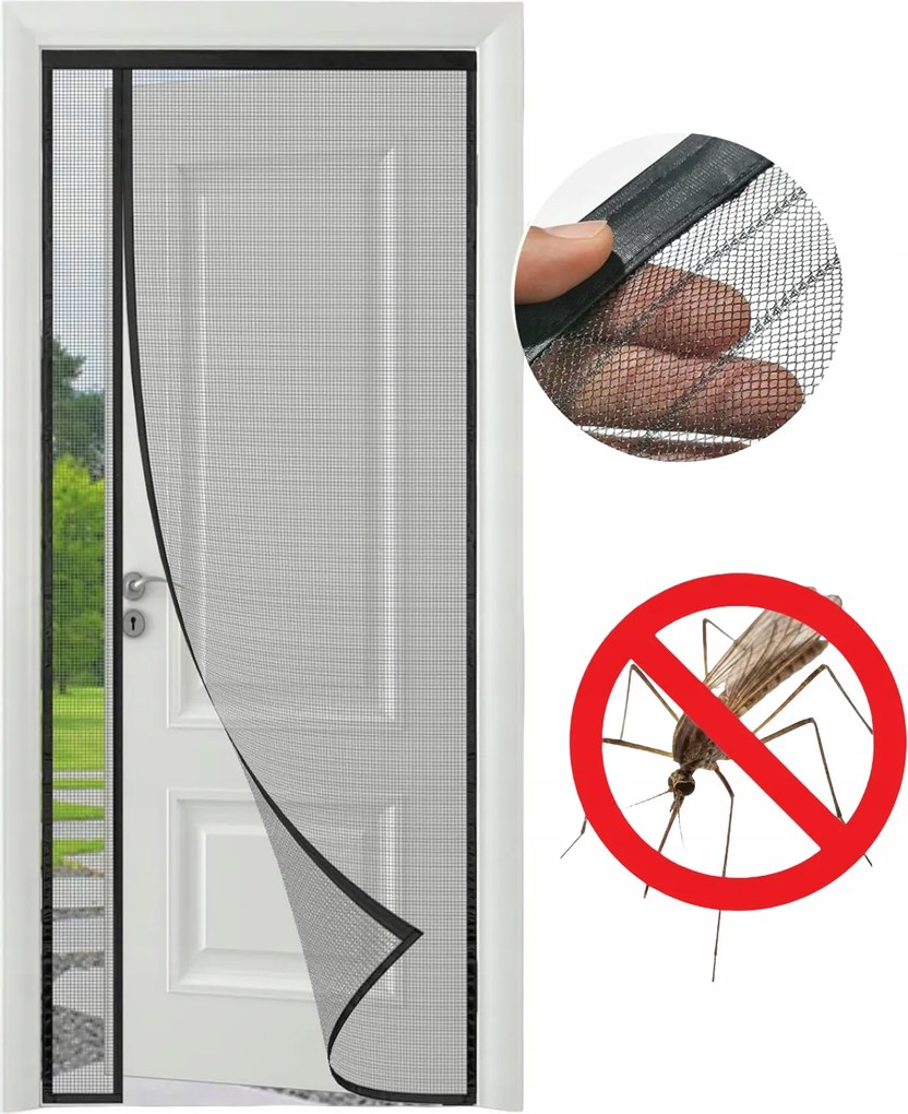 Mágneses szúnyogháló erkélyajtóra 90x200 cm Prémium háló Fekete