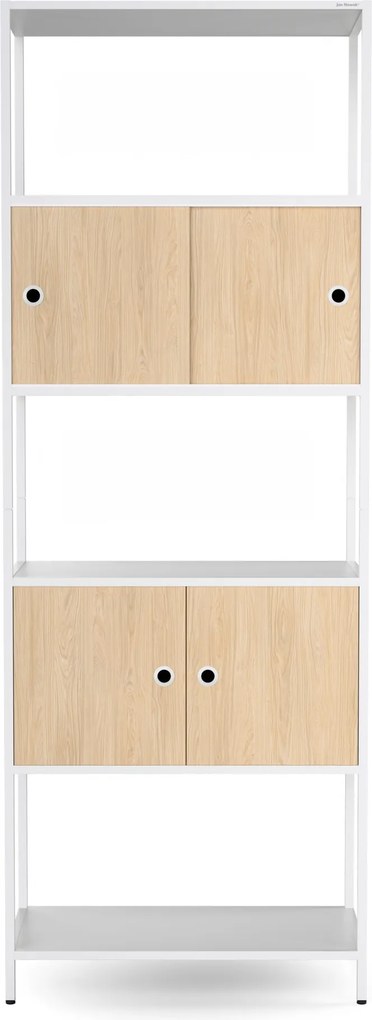 Iratrendező polc zárható szekrénnyel, irodai, nyitott polcok, fém fehér/sonoma tölgy, 800x2200x400 mm: ARIEL Eco Design