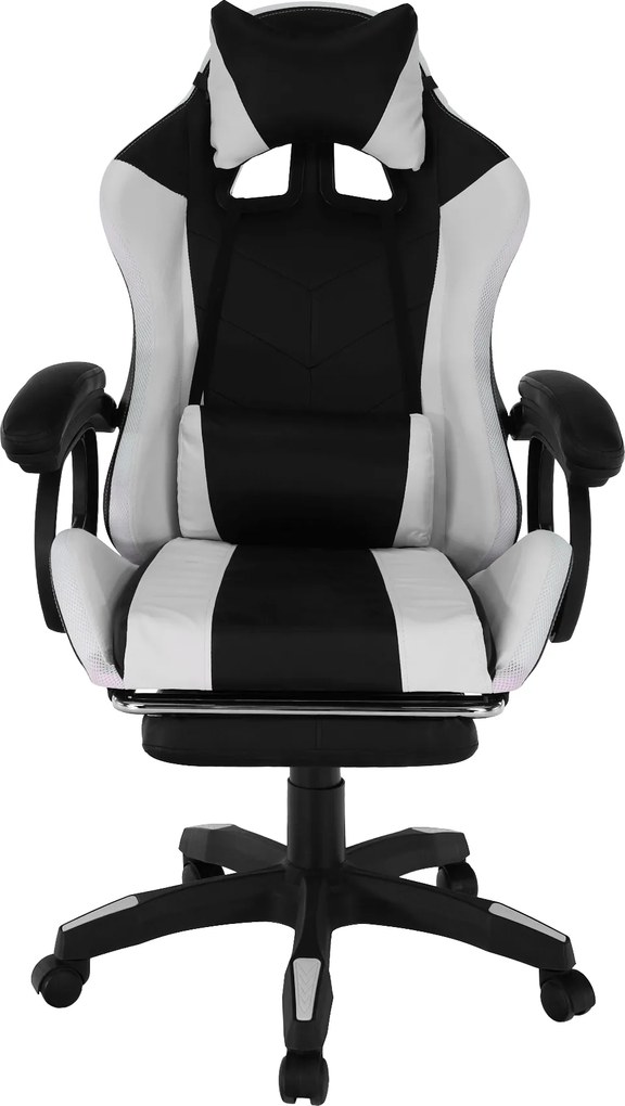 Irodai/gamer szék RGB LED világítással, fekete/fehér, JOVELA