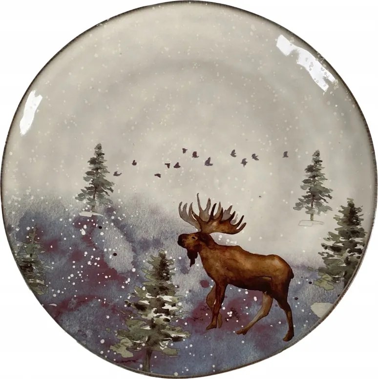 Lapos Szürke Étkezőtányér Elk Mintával 28cm nagy karácsonyi, tortához is