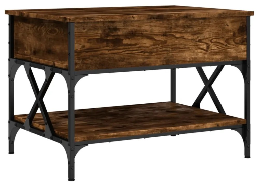 vidaXL füstös tölgy szerelt fa és fém dohányzóasztal 70 x 50 x 50 cm