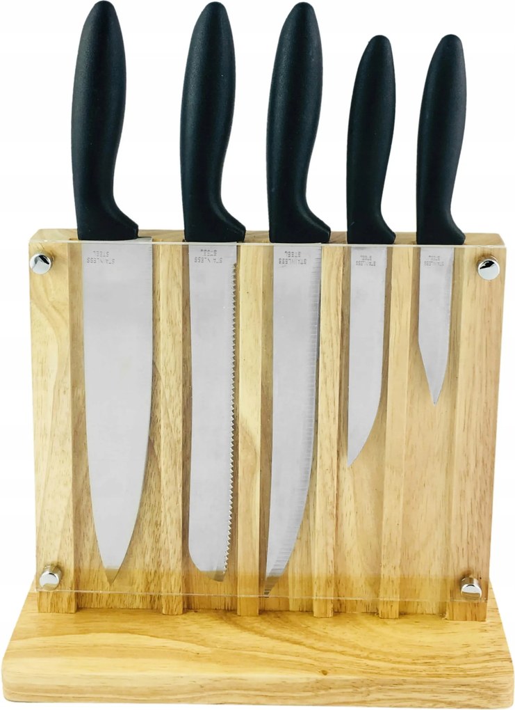 Konyhai kések 5 db rozsdamentes acél fa blokk NIF9369