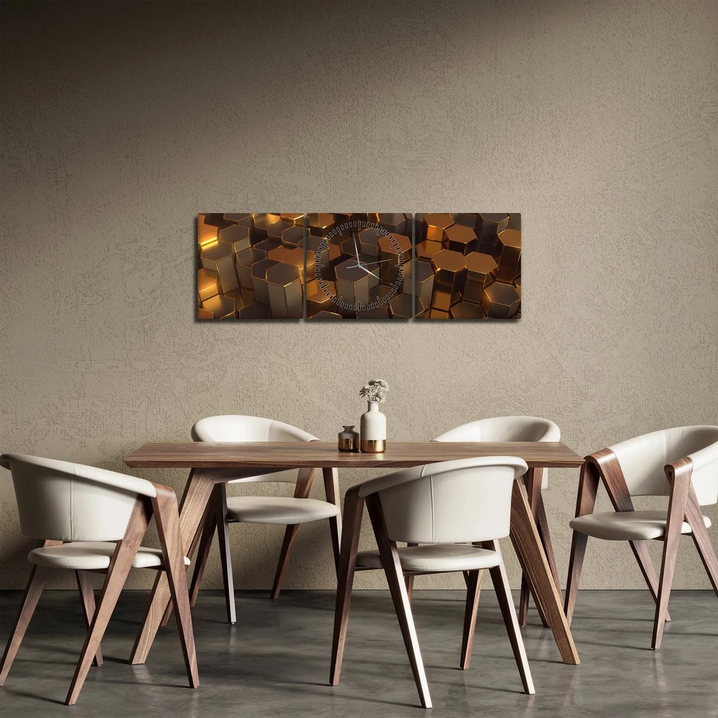 Kép - bronz hatszögek (órával) (90x30 cm)