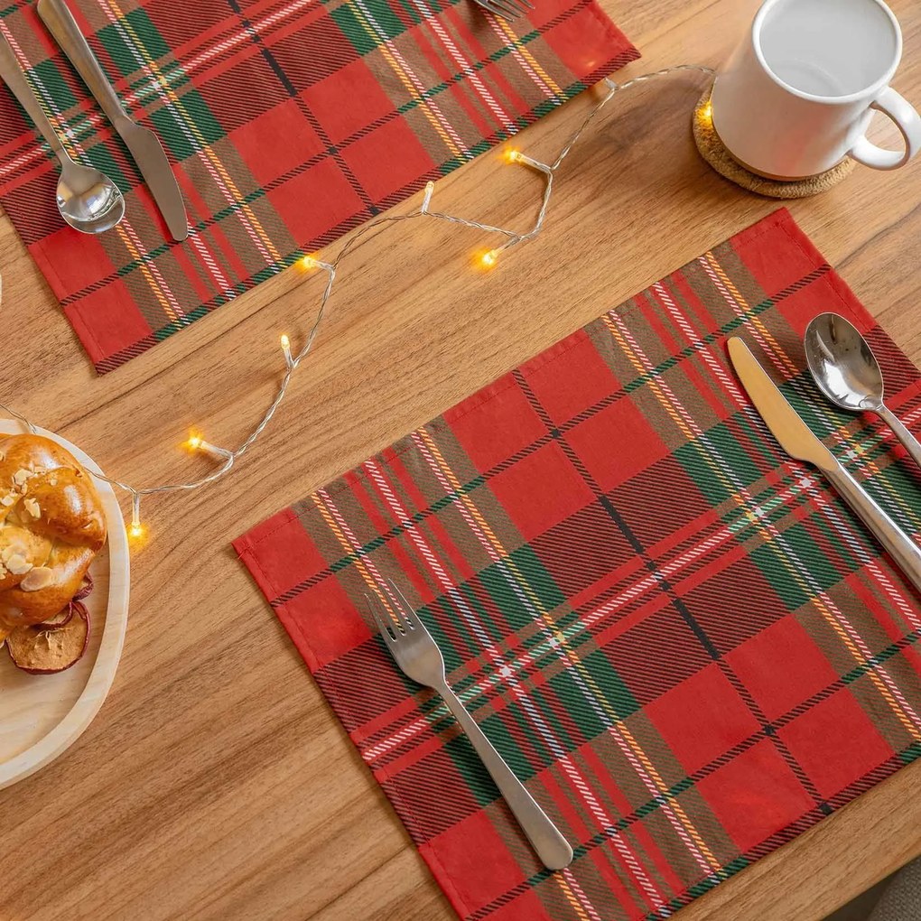 Goldea karácsonyi pamut reggeliző alátét - piros kockás - 2db 30 x 40 cm