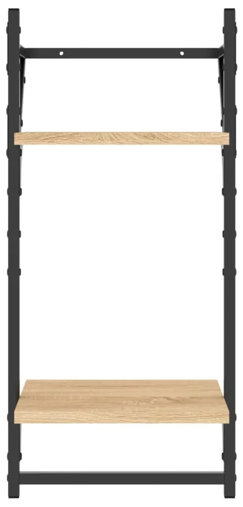 2 db 2 szintes sonoma tölgyszínű falipolc rúddal 30x25x65 cm