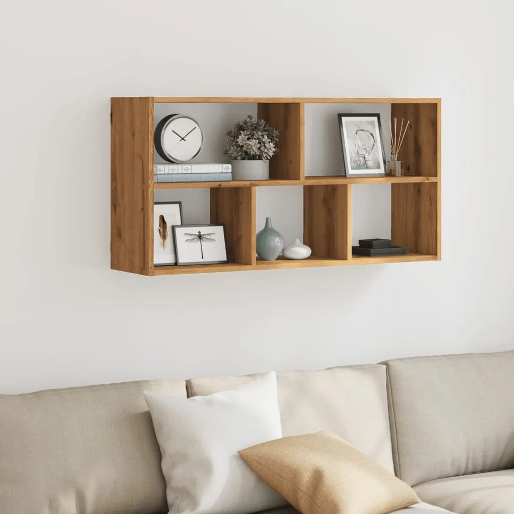 kézműves tölgy színű szerelt fa fali polc 100 x 25 x 50 cm