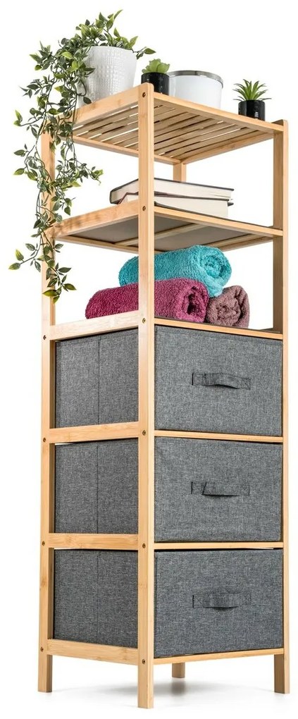 G21 Bambusz polc kosarakkal, 5 polc, szürke, 5 emelet