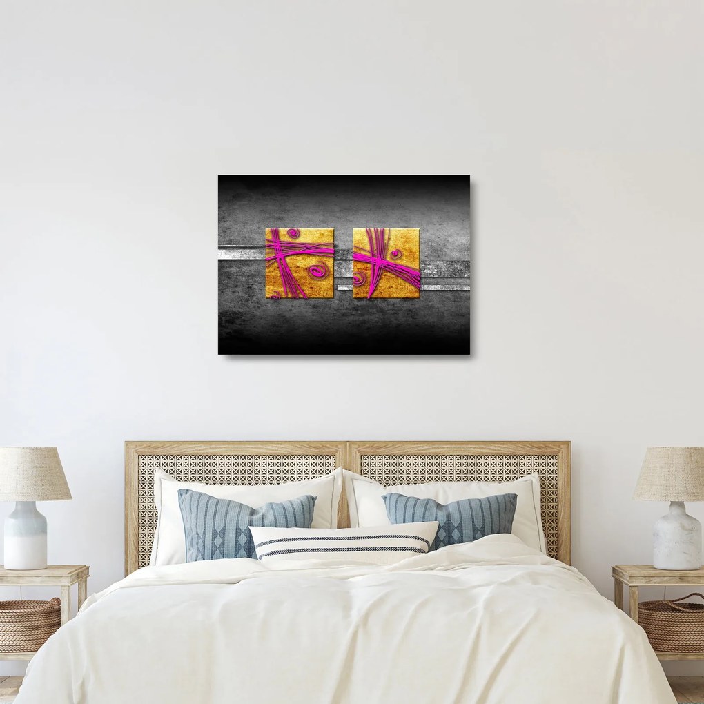 Fekete alapon színes négyzetek képe (üvegen) (70x50 cm)