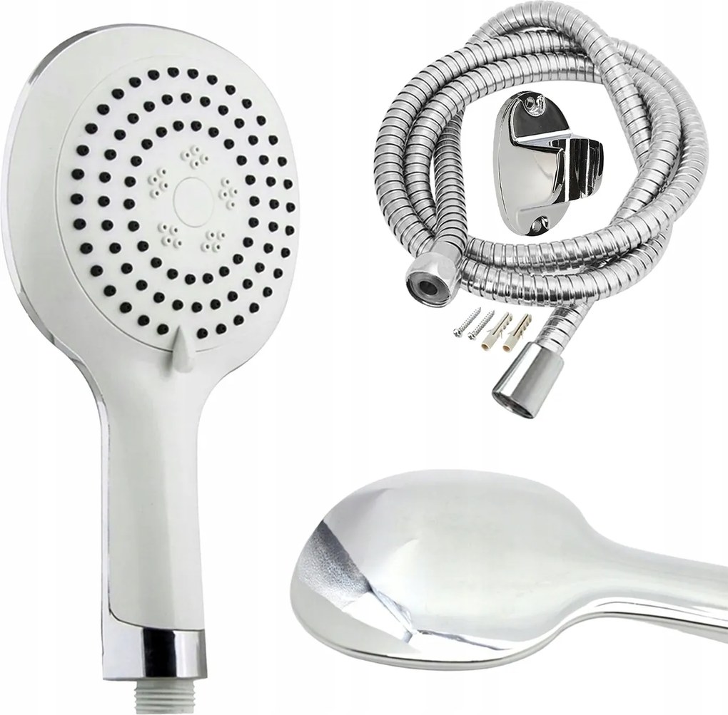 Zuhany Szett 3 Funkciós Zuhanyfej Tömlő Tartó Fehér Anti-calc