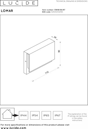 Lucide 33818/06/97 - LED kültéri fali lámpatest LOMAR LED/6W/230V IP54