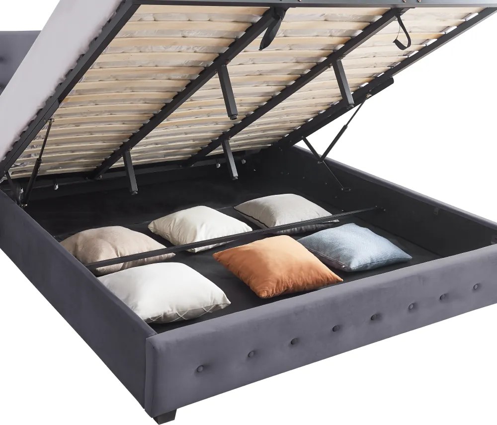 Ágy tárhellyel, 160x200, szürke, MINDY