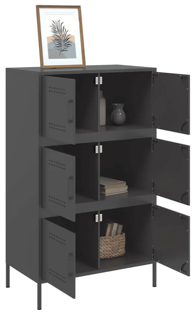 fekete acél magasszekrény 68 x 39 x 113 cm
