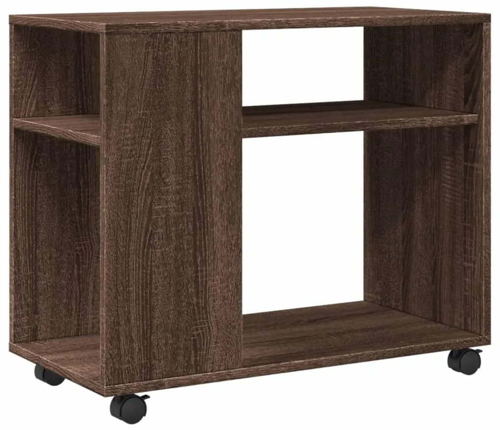 barna tölgy színű szerelt fa kisasztal kerekekkel 70x35x60 cm