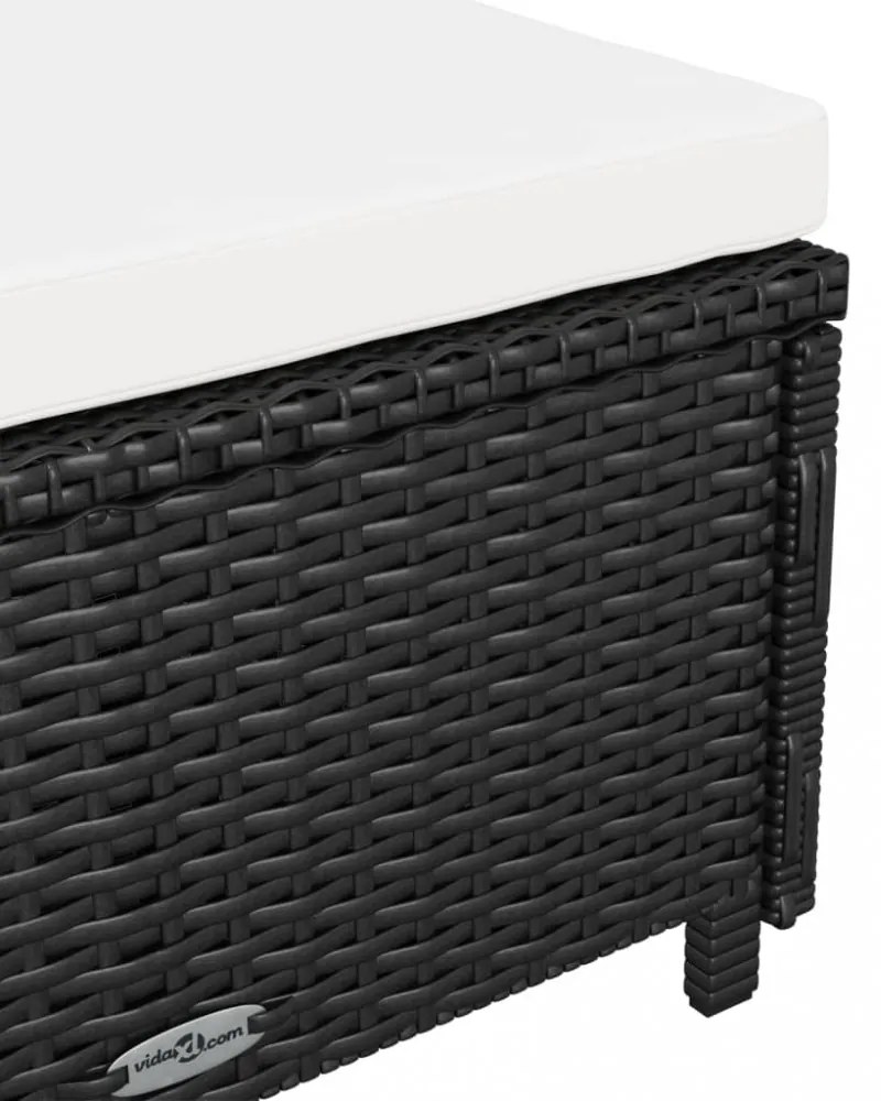 fekete polyrattan napozóágy krémfehér párnával