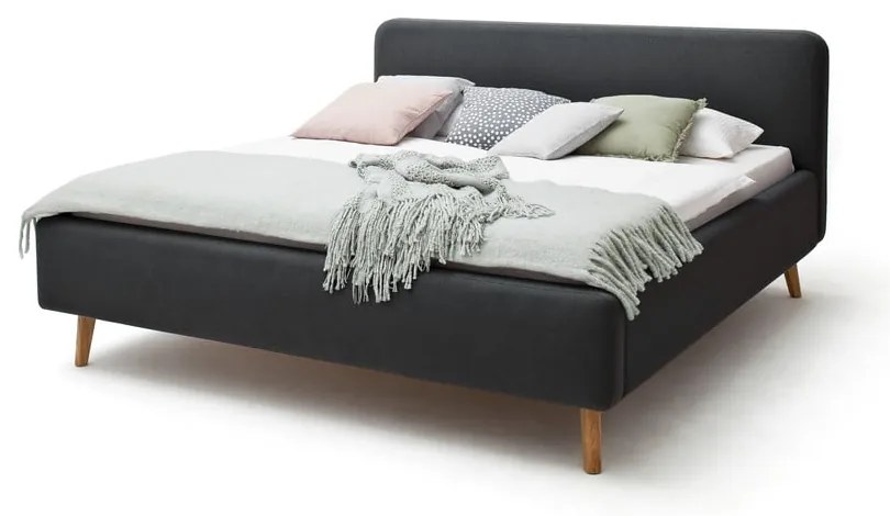 Antracitszürke kárpitozott ágyneműtartós franciaágy ágyráccsal 160x200 cm Mattis – Meise Möbel