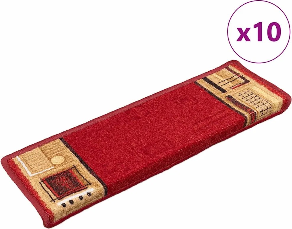 vidaXL 10 db piros öntapadó lépcsőszőnyeg 65x21x4 cm