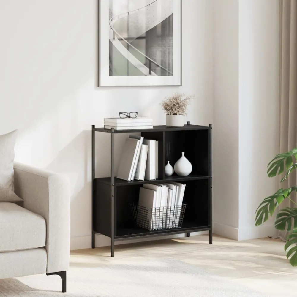 fekete szerelt fa könyvszekrény 72 x 28 x 77,5 cm