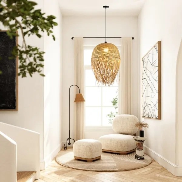 Immax 08271L - Csillár zsinóron HILO 1xE27/40W/230V átm. 45 cm bambusz