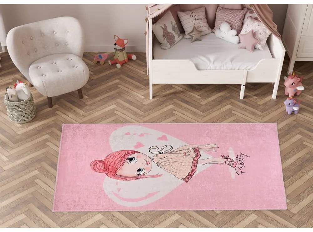 Rózsaszín mosható gyerek szőnyeg 80x120 cm Pretty Girl – Vitaus