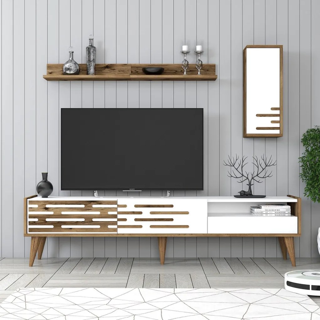 Valensiya TV-állvány, dió-fehér, 180 cm – TR845HCT5343