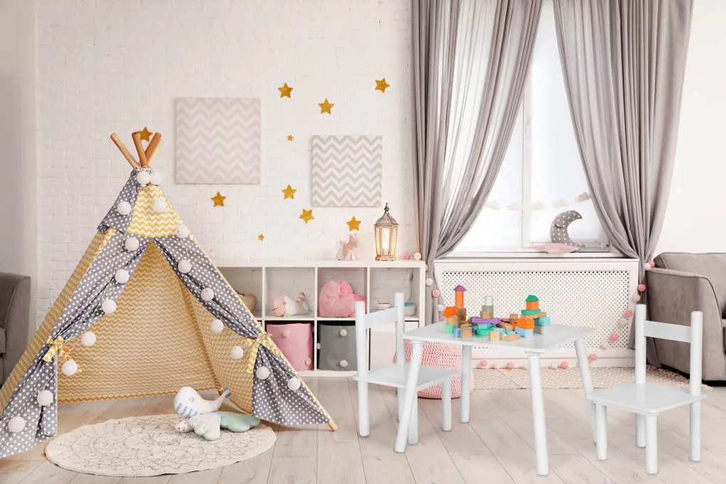 Fa gyerekasztal 2 székkel fehér