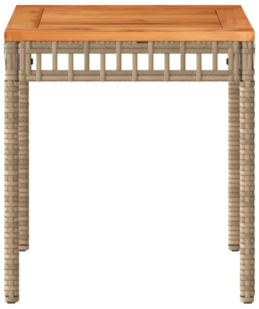 vegyes bézs polyrattan és akácfa kerti asztal 38 x 38 x 42 cm