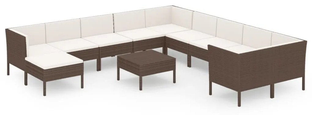 12 részes barna polyrattan kerti ülőgarnitúra párnákkal