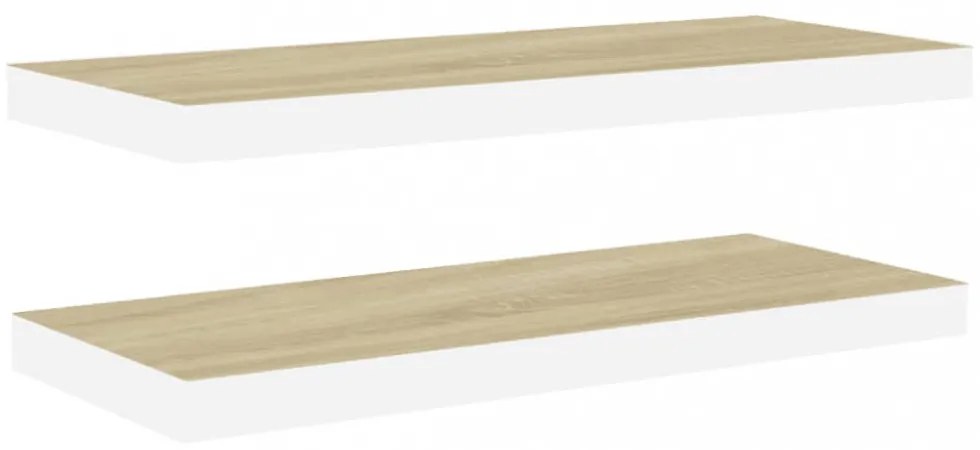 2 db tölgyszínű és fehér MDF lebegő fali polc 80x23,5x3,8 cm