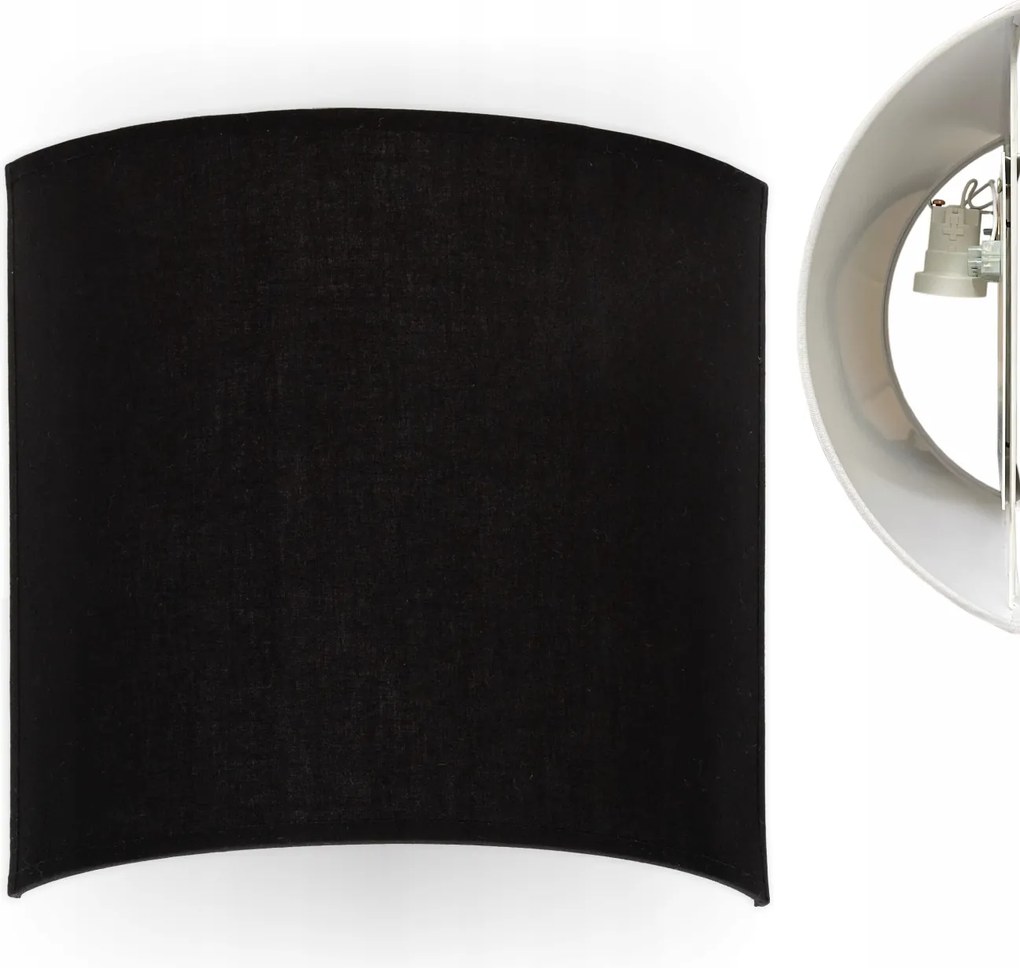 Lámpa Fekete fali lámpa Lámpaernyő 25 cm 60W 1xE27 pamut szövet lámpabúra