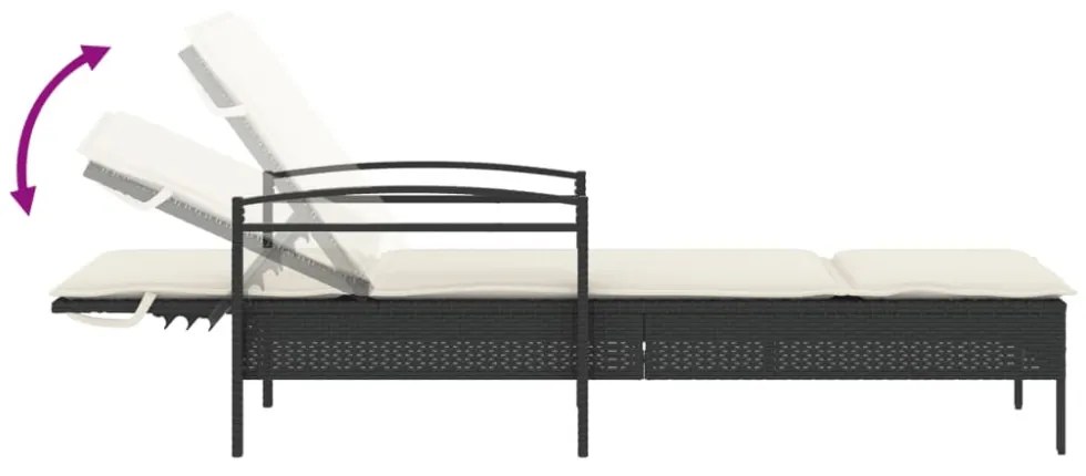 fekete polyrattan napozóágy párnával 63x200x81 cm