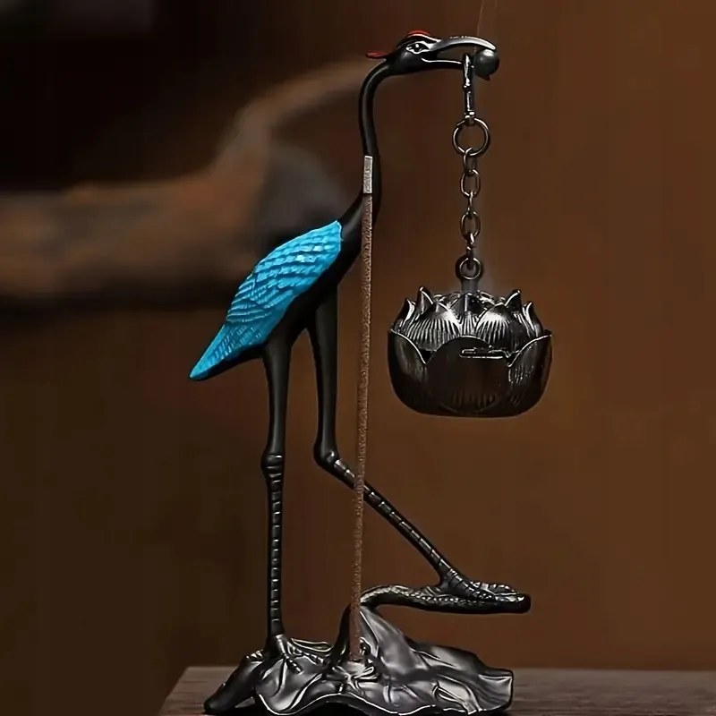 Füstölődaru lótuszvirággal cink ötvözet 11,5 cm