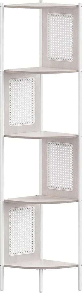 5 szintes sarokpolc, könyvespolc polirattan oldalakkal, 156x32x32 cm, zab bézs