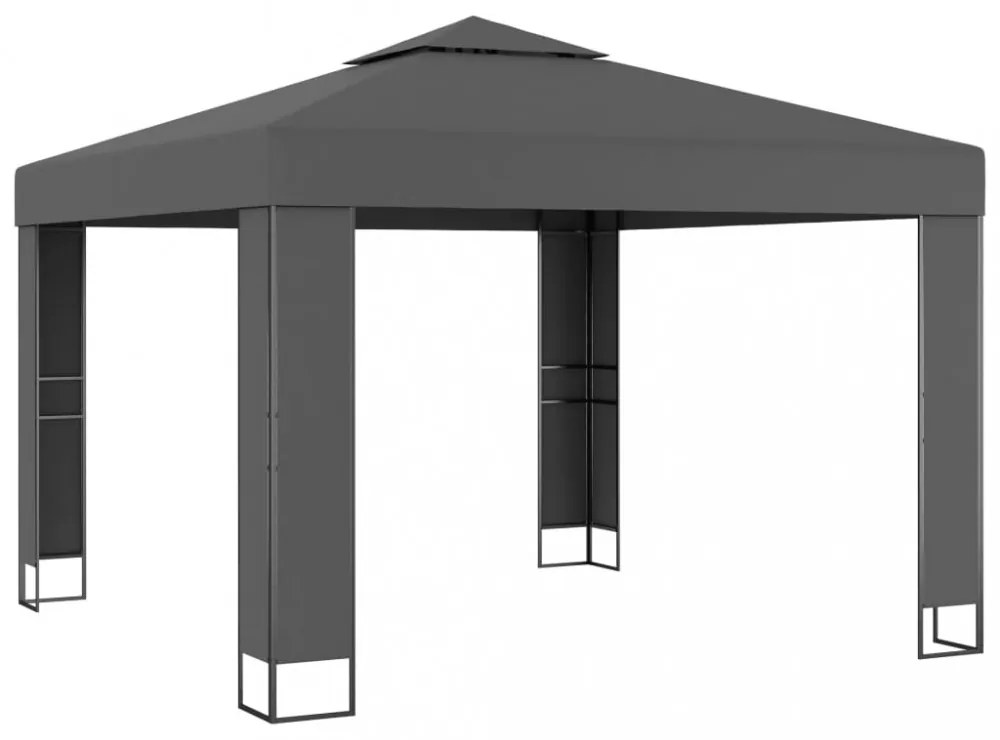 antracitszürke dupla tetős pavilon LED fényfüzérrel 3 x 3 m