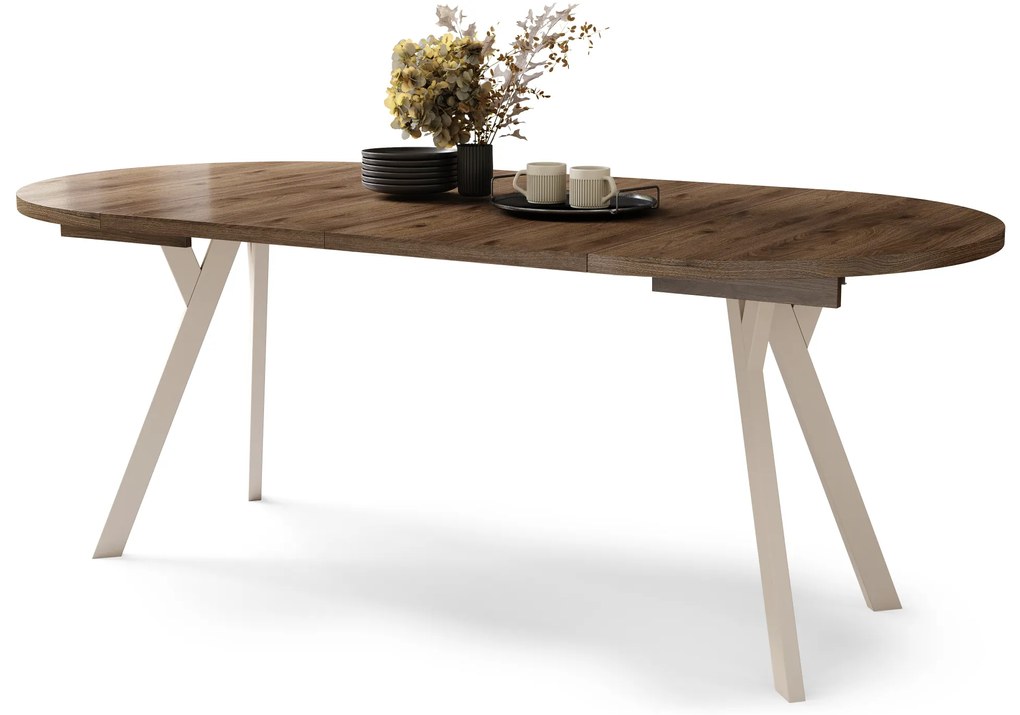 Mazzoni ALDO Elegáns Dió/bézs lábak - BŐVÍTHETŐ KEREK ASZTAL Y ALAKÚ LÁBAKKAL LOFT/IPARI STÍLUSÚ NAPPALIBA/ÉTKEZŐBE