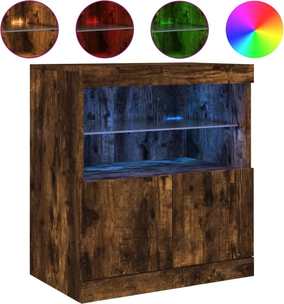 vidaXL füstös tölgy színű tálalószekrény LED-ekkel 60 x 37 x 67 cm
