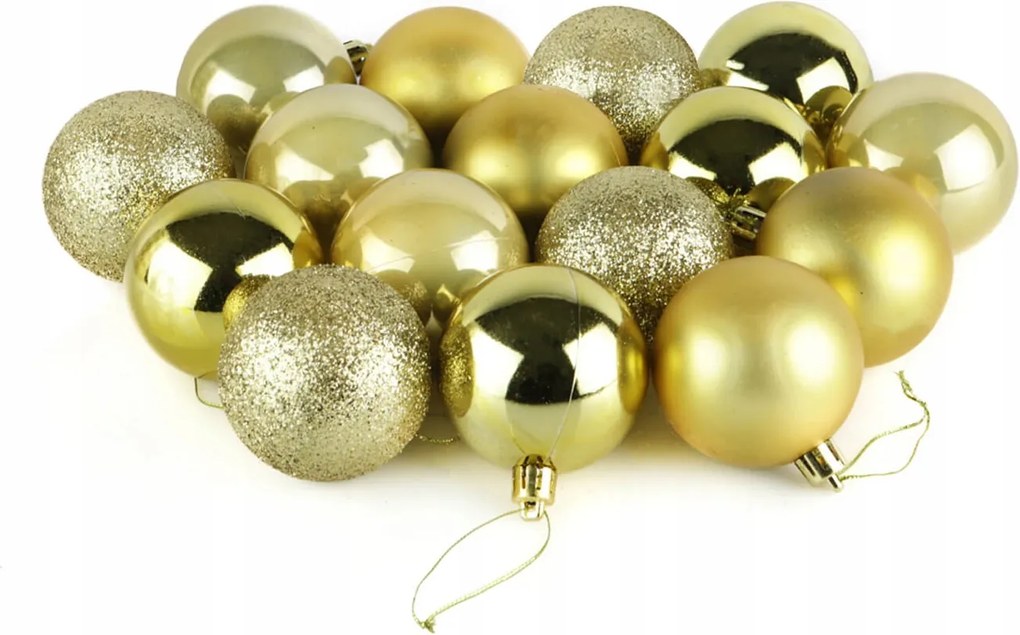 Arany színű karácsonyfadísz gömbök, 6 cm, 16 darabos szett
