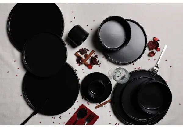 20 darabos étkészlet, fekete/kőkerámia