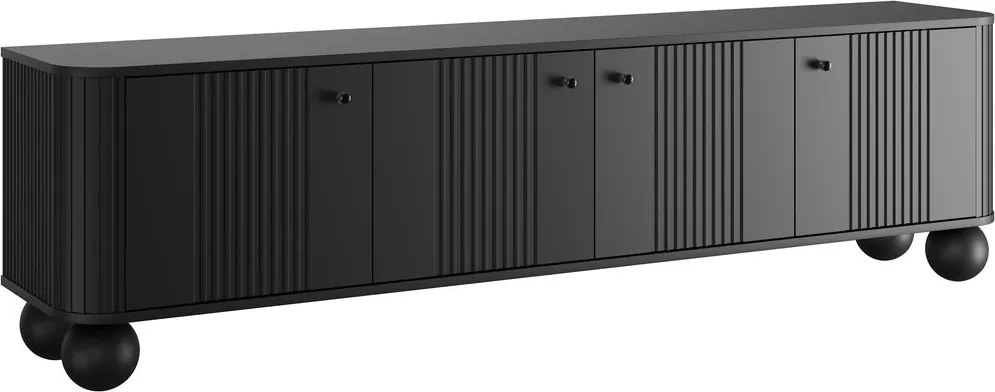 Vesper 4D TV-szekrény 187 cm - fekete, fekete fogantyúkkal, gömb lábakkal