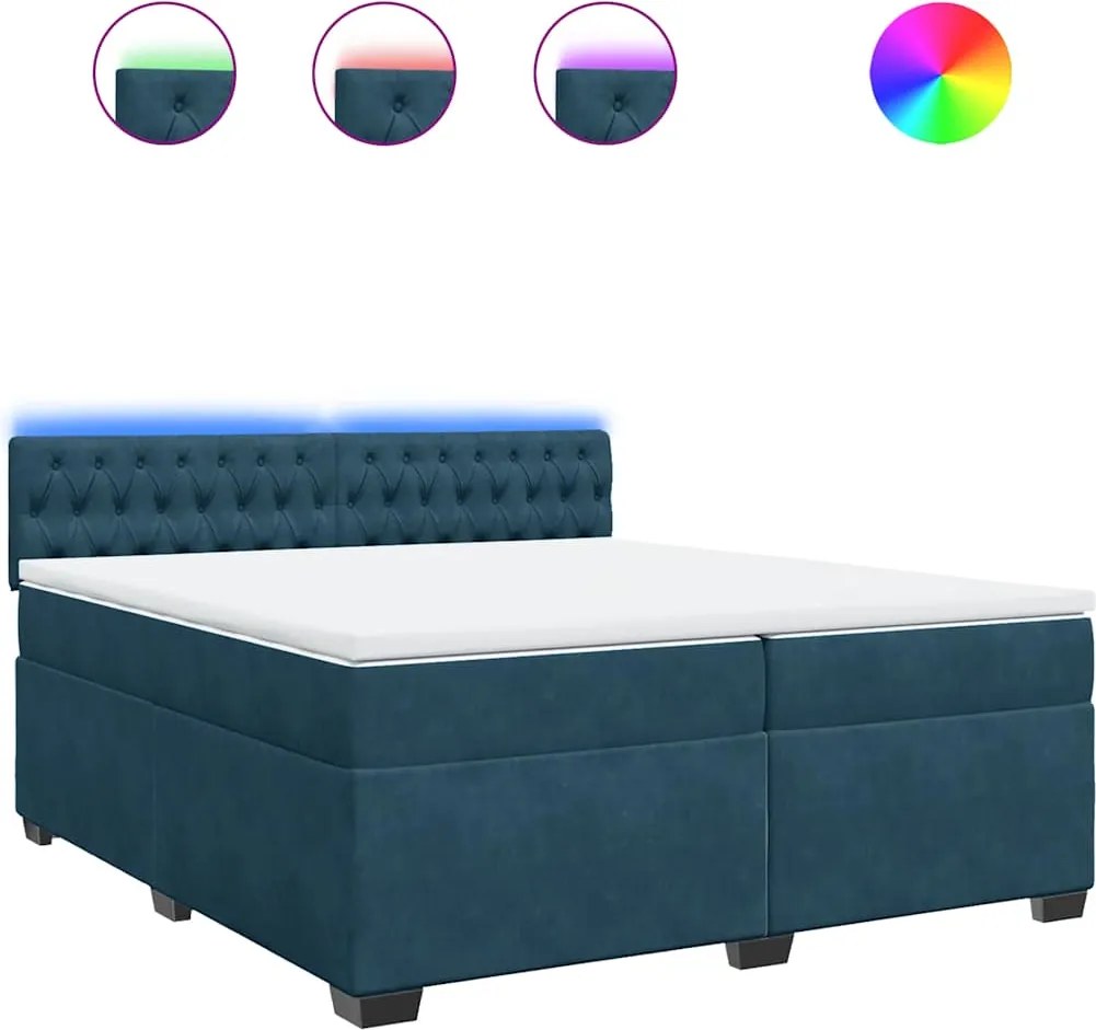 vidaXL kék bársony rugós ágy matraccal 200x200 cm