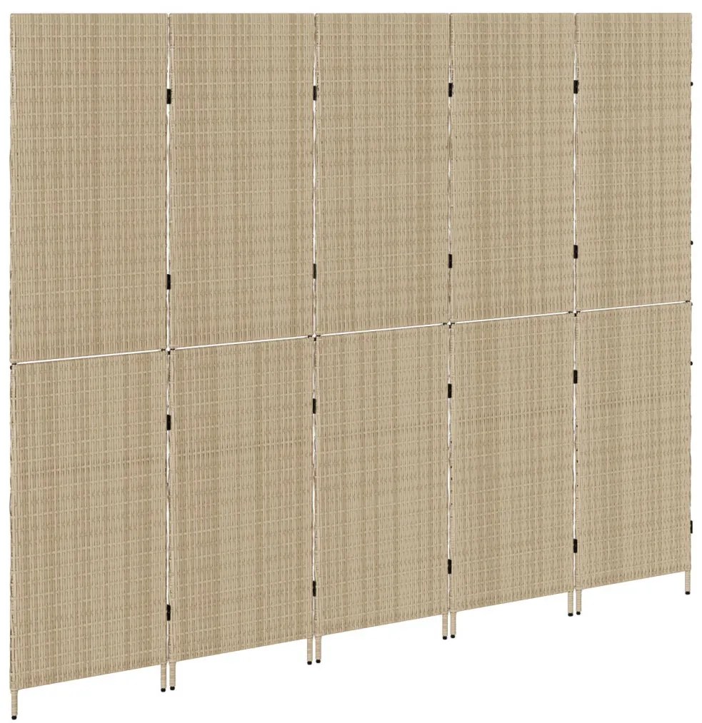 5 Paneles Páraván Összecsukható Bézs 245x180 cm Poly Rattan
