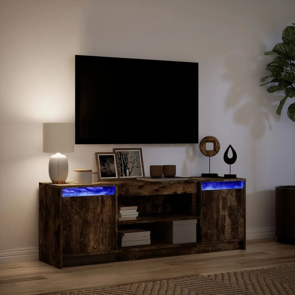 füstös tölgy színű szerelt fa LED-es TV-szekrény 139,5x34x50 cm