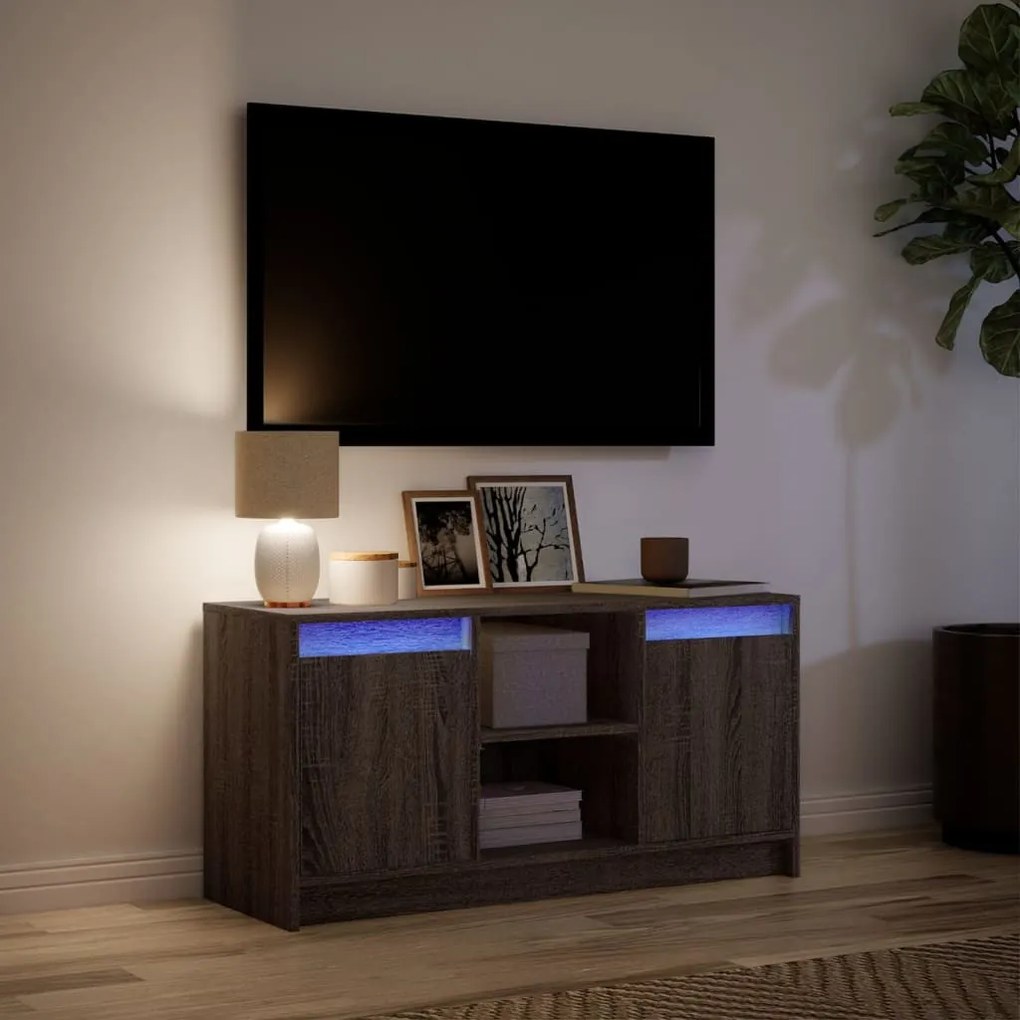 barna tölgy színű szerelt fa LED-es TV-szekrény 100x34x50 cm