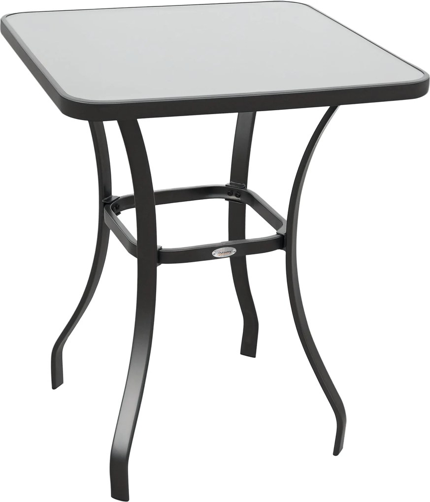 Outsunny Kerti Asztal Bistro Asztal Üveglap Temperált Üveg+Fém Fekete L68.5xW68.5xH84cm | Aosom