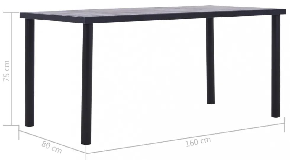 fekete és betonszürke MDF étkezőasztal 160 x 80 x 75 cm