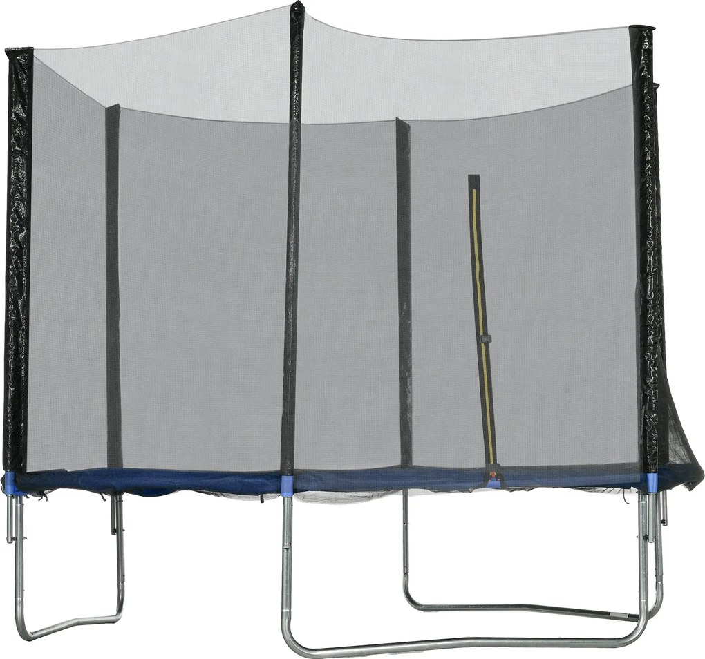 SPORTNOW Kültéri Trampolin Ø305x250 cm Gyerekeknek és Felnőtteknek Biztonsági Hálóval, Lépcsővel, Szélvédővel és Acélvázal a Kertbe vagy Teraszra Kék